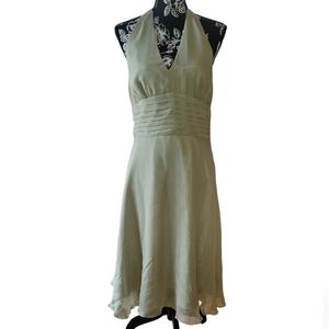 NWT Amanda Lane 100% Silk Womens halter pleated empire waist ruffle dress sz 12